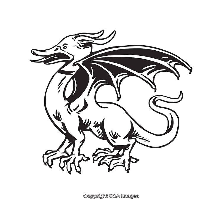 Black and White Line Art of Mythical Dragon Illustration