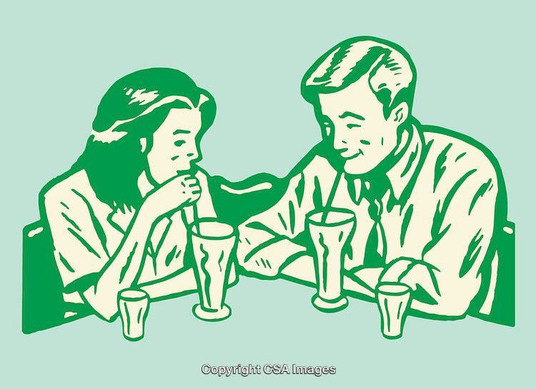 Charming Retro Line Art of a Couple Enjoying Drinks Together