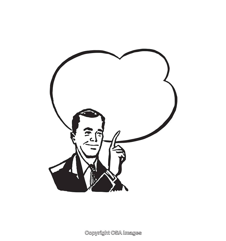 Retro Style Line Art Illustration of a Man With Speech Bubble