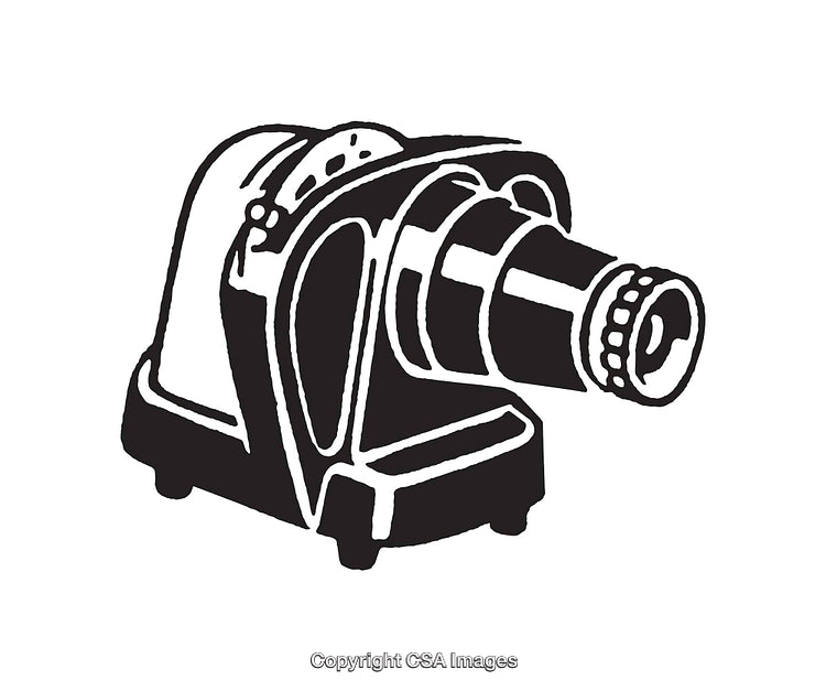 Black and White Line Art Illustration of a Vintage Projector Design