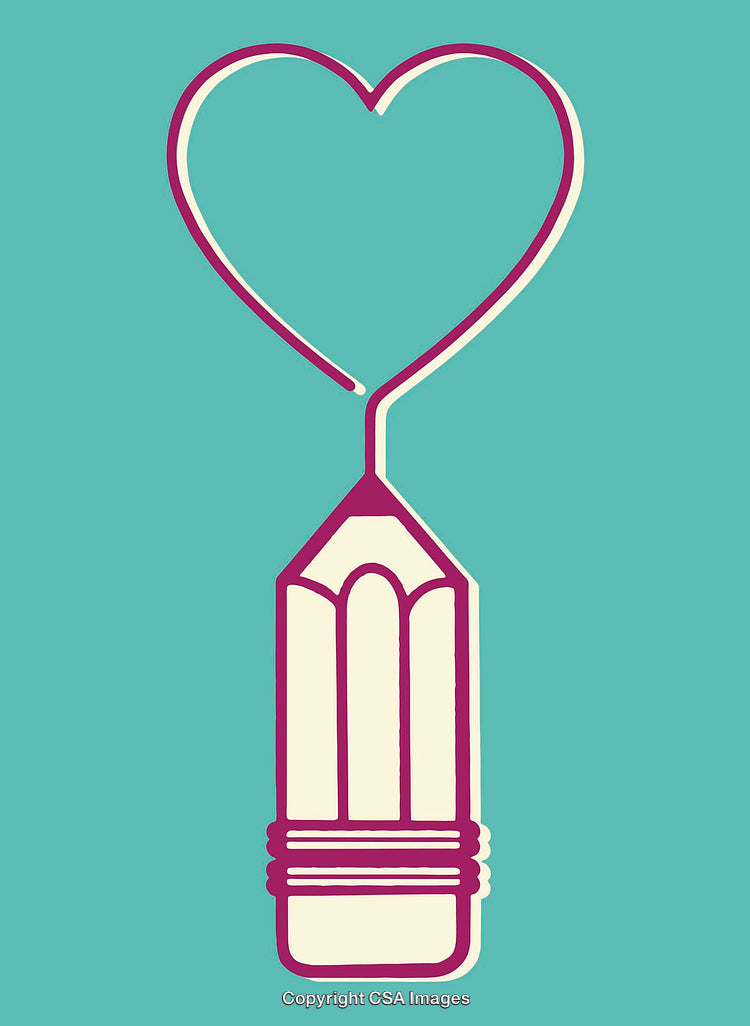 Colorful Line Art Illustration of Pencil with Heart Shape Loop