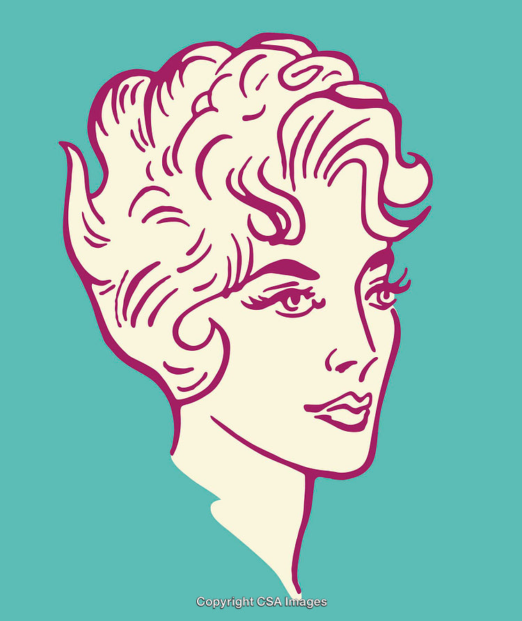 Retro-Style Color Line Art of a Woman’s Profile with Vintage Details