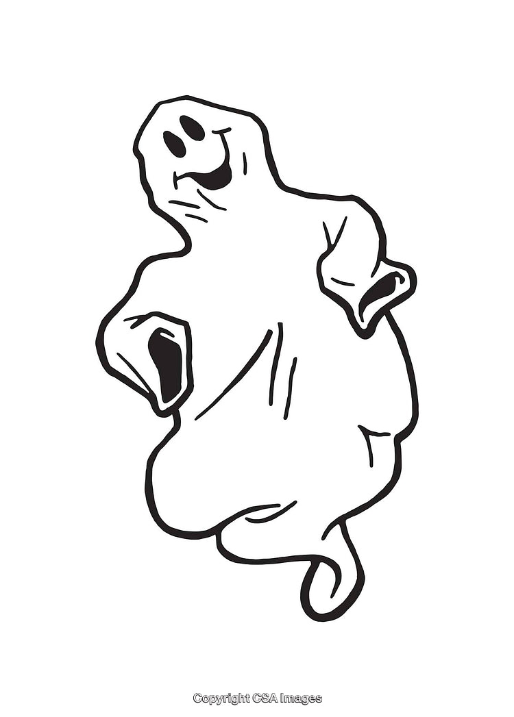 Black And White Line Art Illustration of a Smiling Ghost Character
