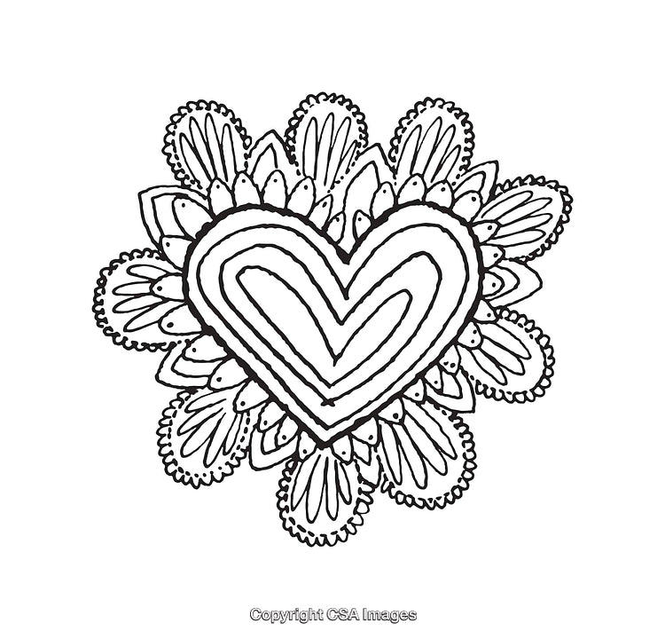 Black And White Heart Mandala With Floral Design Illustration