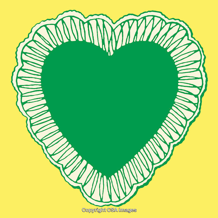 Green Heart With Abstract Detailed Border on a Yellow Background