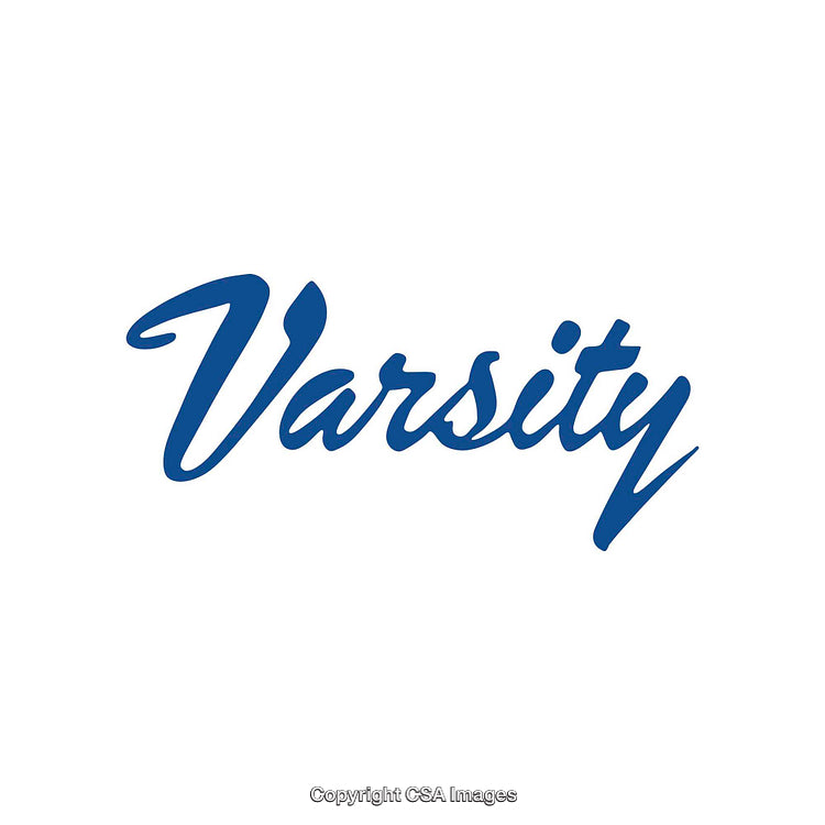 Varsity Logo Text in Blue Color on a White Background