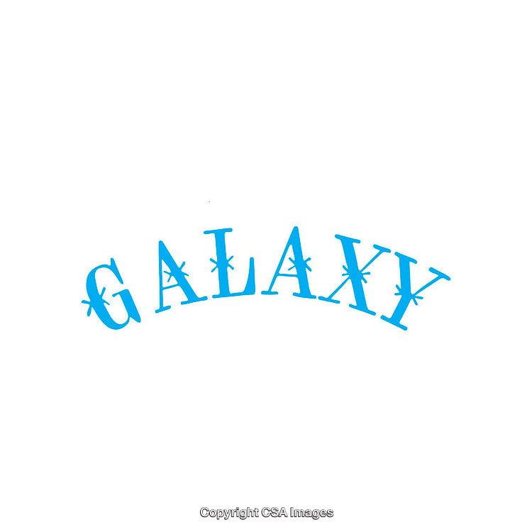 Blue Stylized Text Design Featuring The Word 'Galaxy' with Star Accents