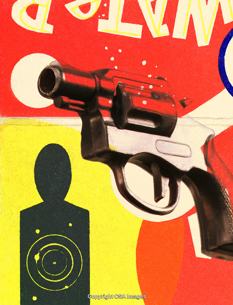 Colorful Toy Gun Against Target Backdrop with Retro Design
