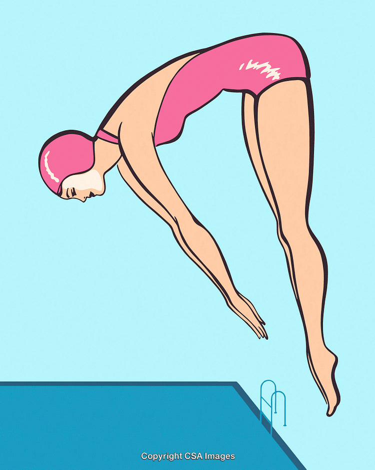 Colorful Pop Art Illustration of a Diver Mid-Dive into a Pool
