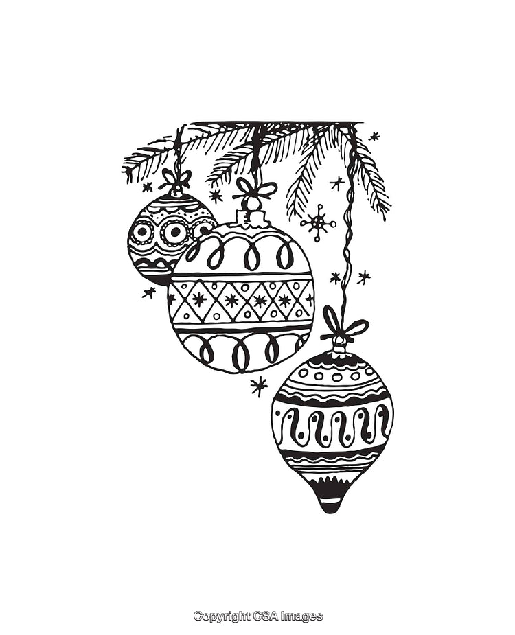 Decorative Black And White Christmas Ornaments Hanging From A Pine Tree Branch