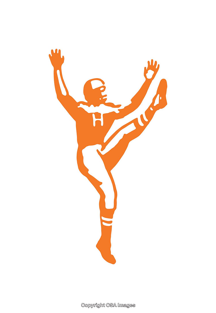 Silhouette of a Football Player Kicking in Orange on White Background