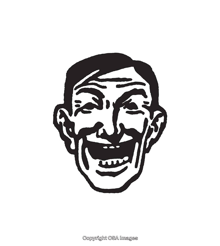 Black and White Line Art Illustration of a Smiling Face
