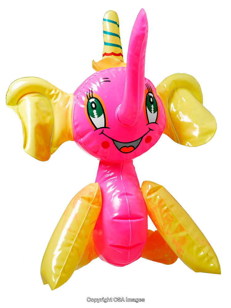 Colorful Inflatable Unicorn Shaped Balloon Toy with Bright Yellow and Pink Design