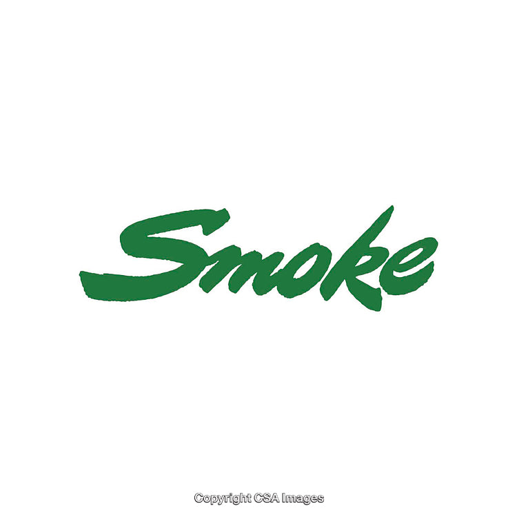 Green Calligraphy of the Word 'Smoke' in Elegant Font on White