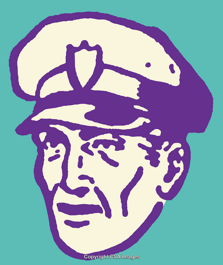 Retro Styled Illustration of a Police Officer in Purple and Teal Colors