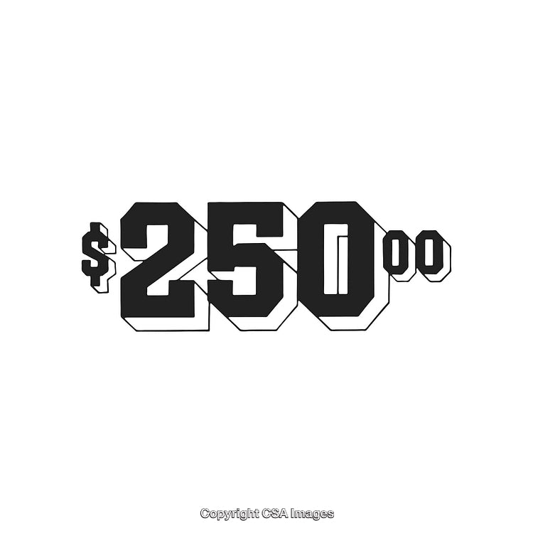 Bold Typography Highlighting a Monetary Amount of Two Hundred Fifty Dollars