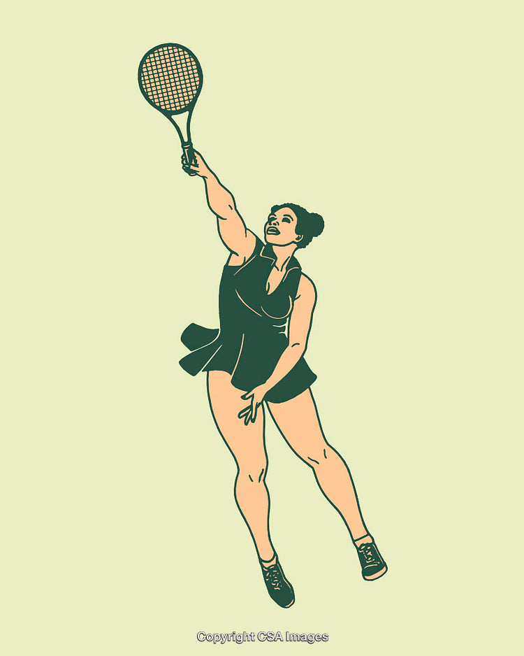 Dynamic Sports Illustration of a Female Tennis Player Serving the Ball