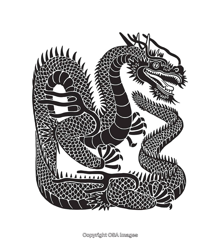 Black and White Illustration of a Traditional Chinese Dragon