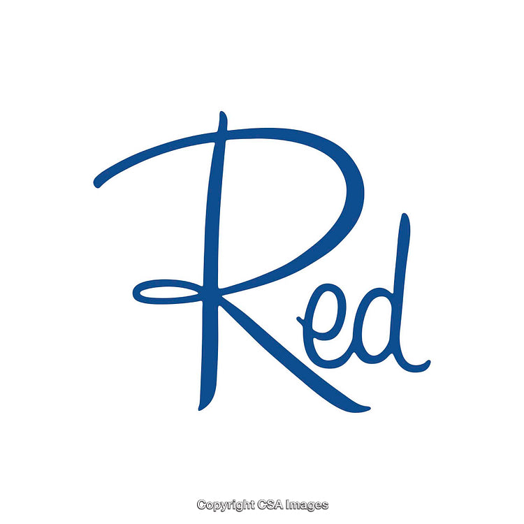 Blue Handwritten Word Red on White Background