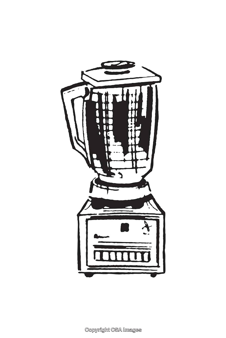 Black and White Line Art Illustration of a Countertop Blender