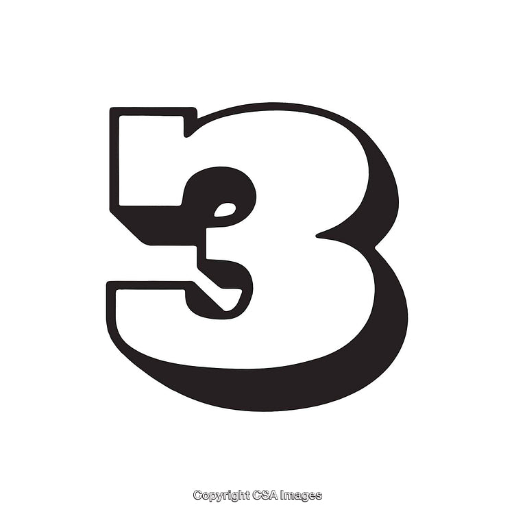 Bold Black Number Three on White Background