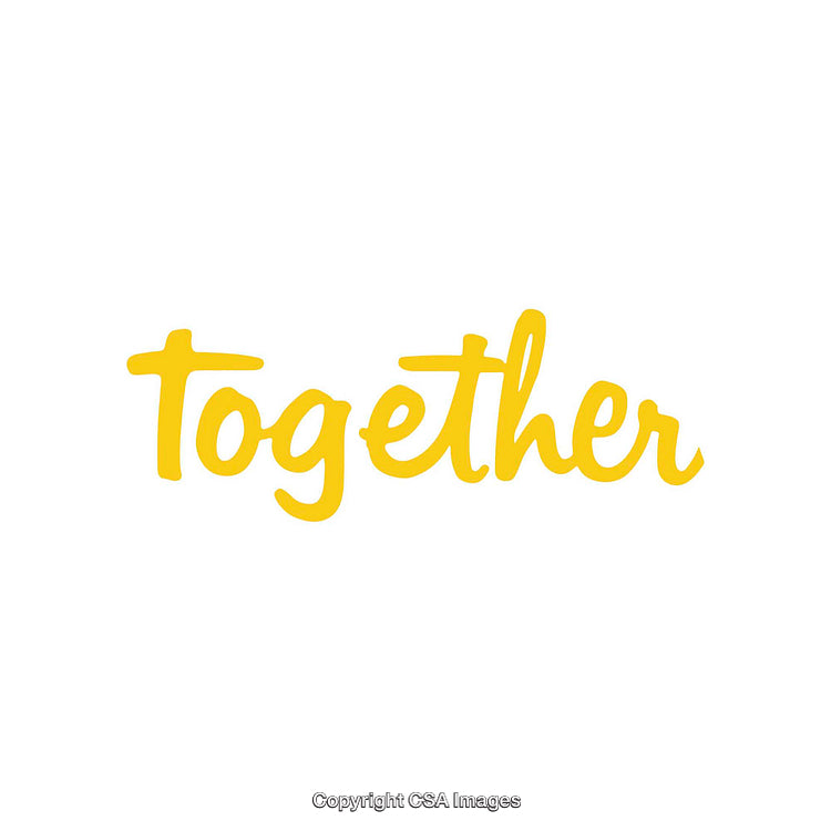 Yellow Together Script Lettering on Simple White Background