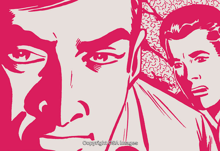 Vibrant Retro Illustration of Two People in Classic Media Style Design