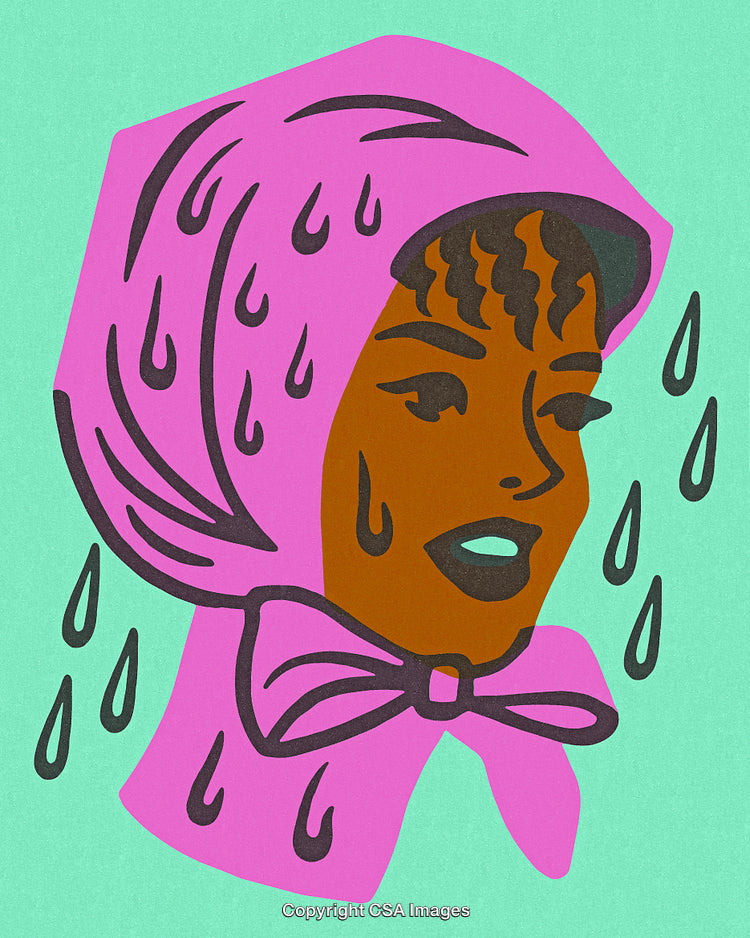 Retro Illustration of a Woman in a Headscarf With Water Droplets