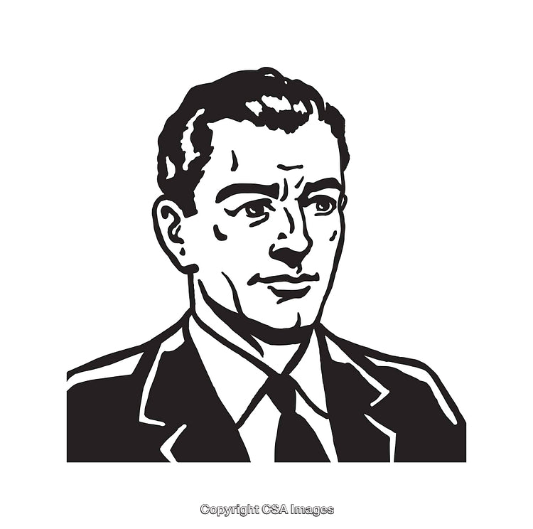 Classic Black and White Line Art of a Confident Businessman