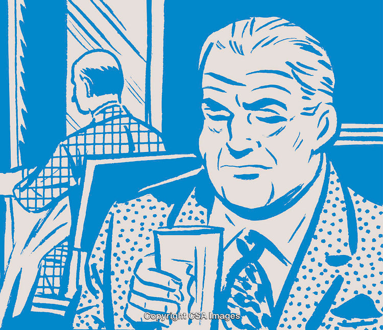 Illustration of a Man Enjoying a Drink in a Retro Style