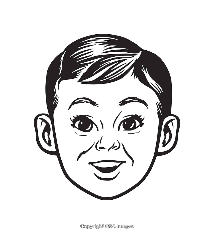 Smiling Boy Line Art Illustration with a Friendly Expression
