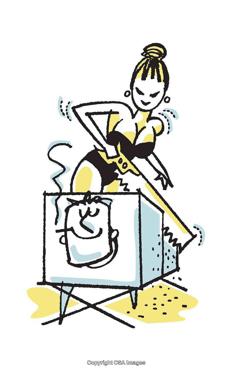 Creative Color Illustration of Magic Sawing Trick Performance