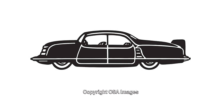 Vintage Retro Car in Black and White Line Art Illustration