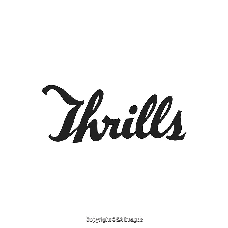 Elegant Black Script Typography Logo Highlighting the Word Thrills on White Background