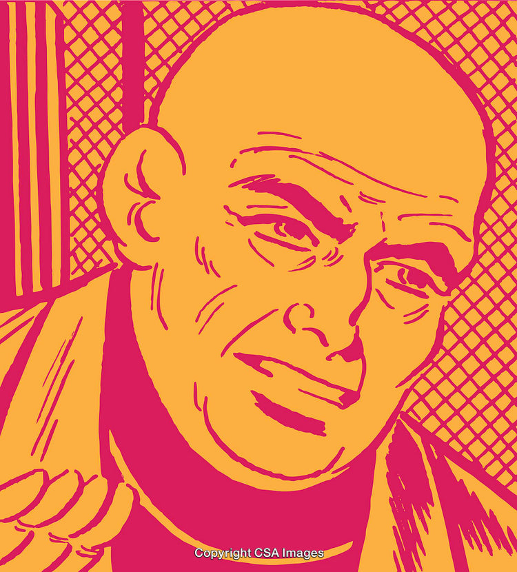 Vibrant Pop Art Style Illustration of a Bald Man Cradling His Face