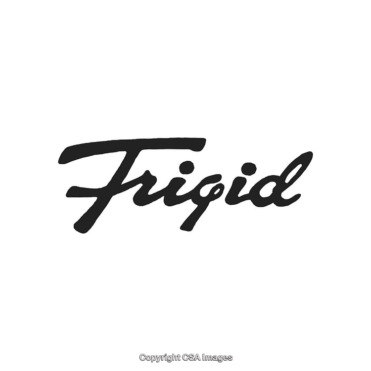 Stylized Black Lettering of the Word 'Frigid' on a White Background