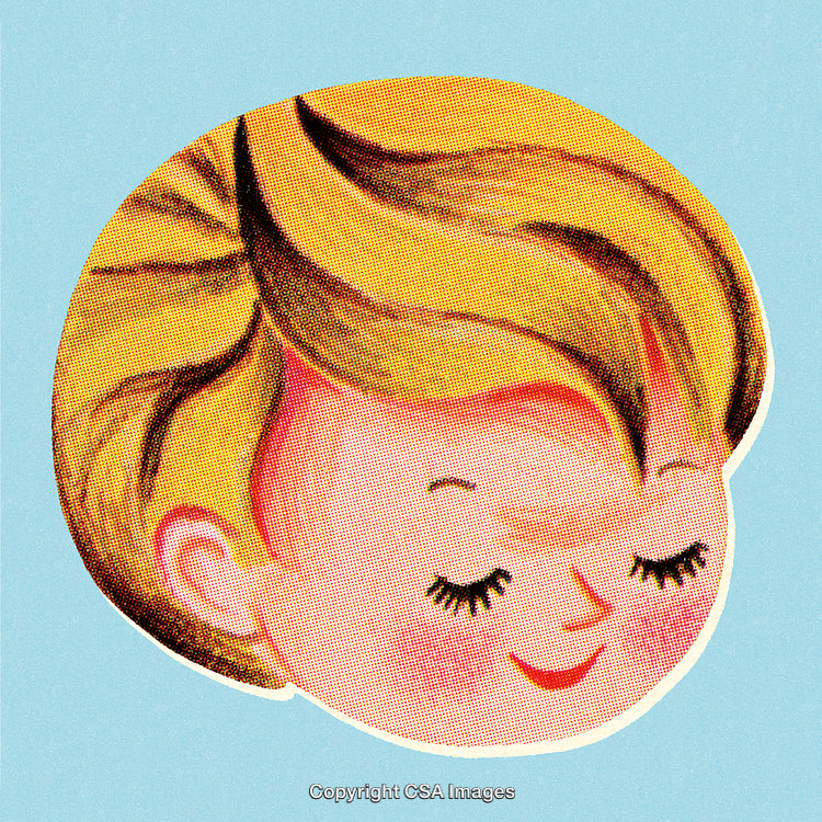 Vintage Illustration of Smiling Child's Face on a Pastel Background