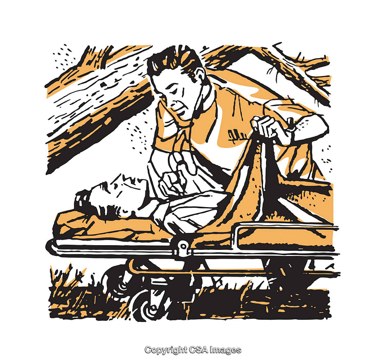 Emergency Rescue Scene With Medical Stretcher and First Aid Assistance