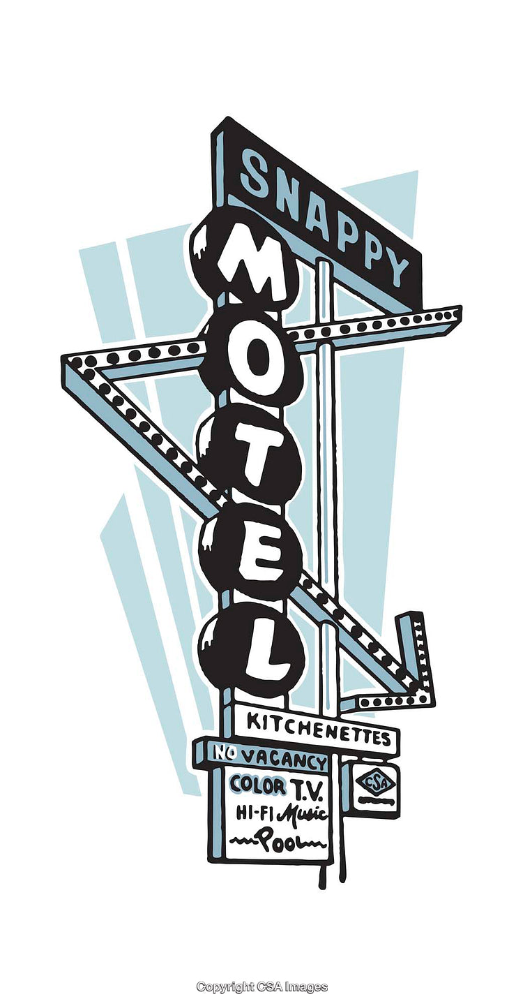 Retro Illustration of Neon Motel Sign with Vintage Design Elements