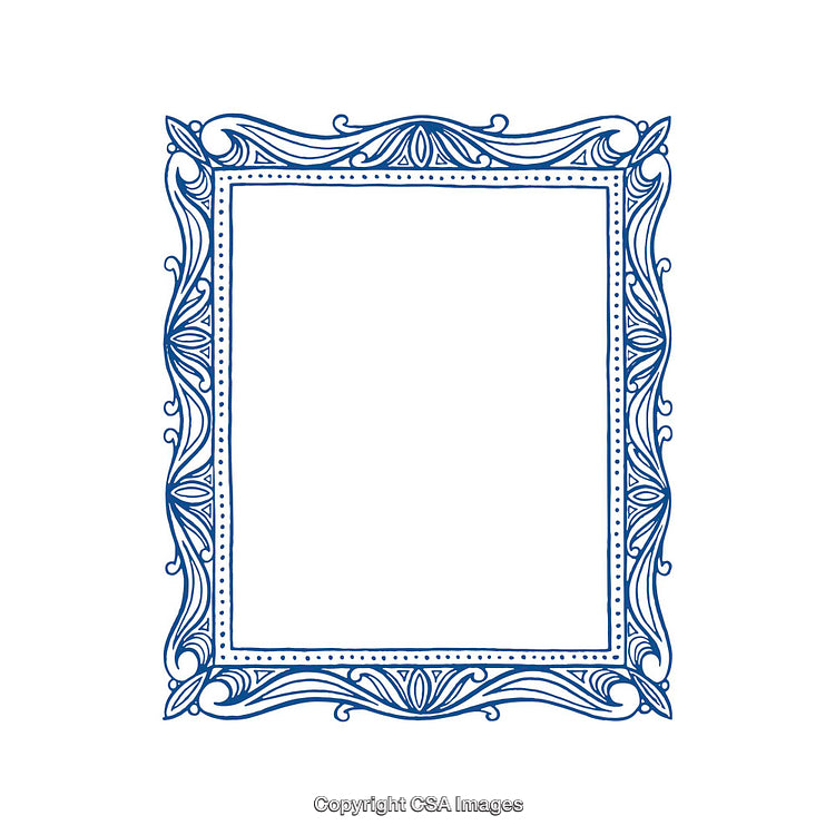 Elegant Decorative Blue Frame with Intricate Floral Patterns and Ornamental Design