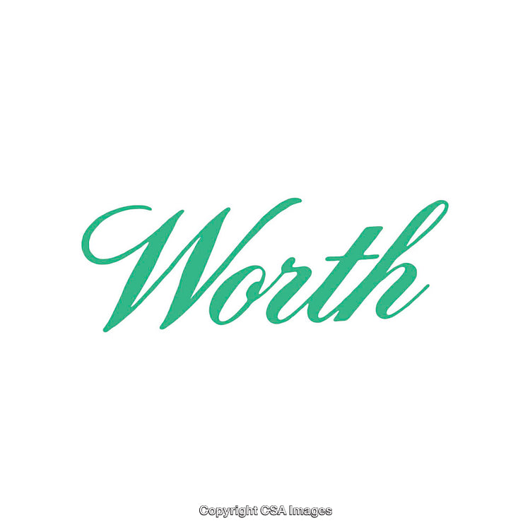 Green Cursive 'Worth' Text on White Background for Inspirational Purposes