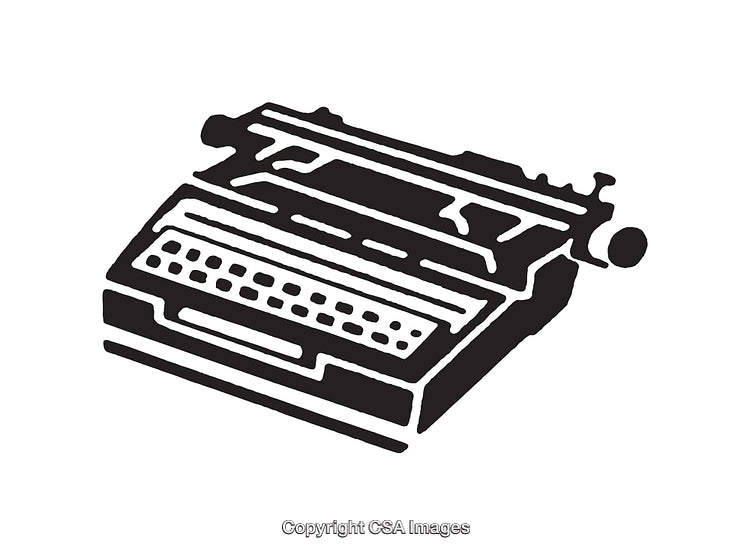Black and White Line Art Illustration of a Classic Typewriter Machine