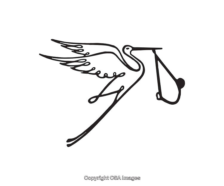 Line Art Illustration of Stork Carrying Baby Bundle in Flight