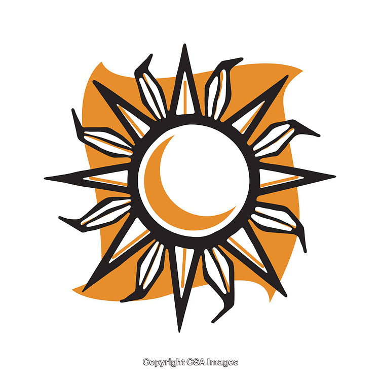 Abstract Sun and Moon Graphic with Bold Orange and Black Colors