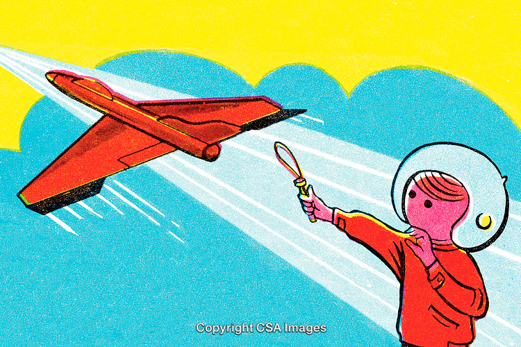 Colorful Illustration of a Space-Themed Toy Plane and Astronaut Character