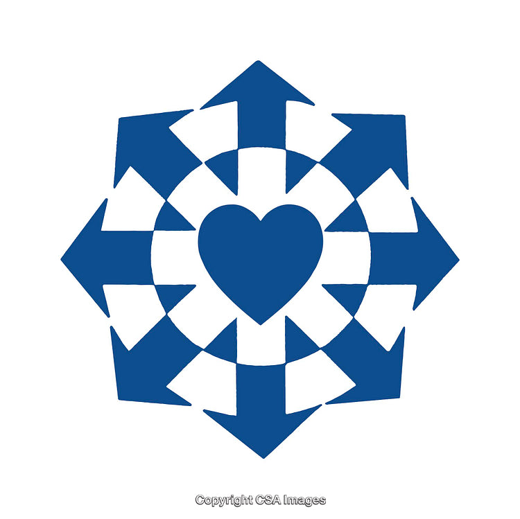Blue Heart Icon with Radiating Arrows on White Background