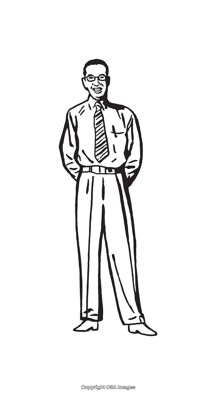 Black and White Illustration of a Man in Professional Attire