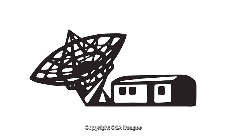 Black and White Geometric Satellite Dish Line Art Illustration