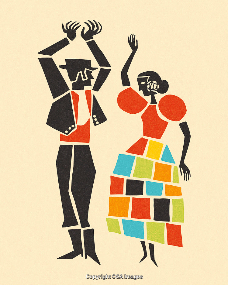 Traditional Spanish Folk Dance Illustration With Vibrant Colors and Dynamic Poses