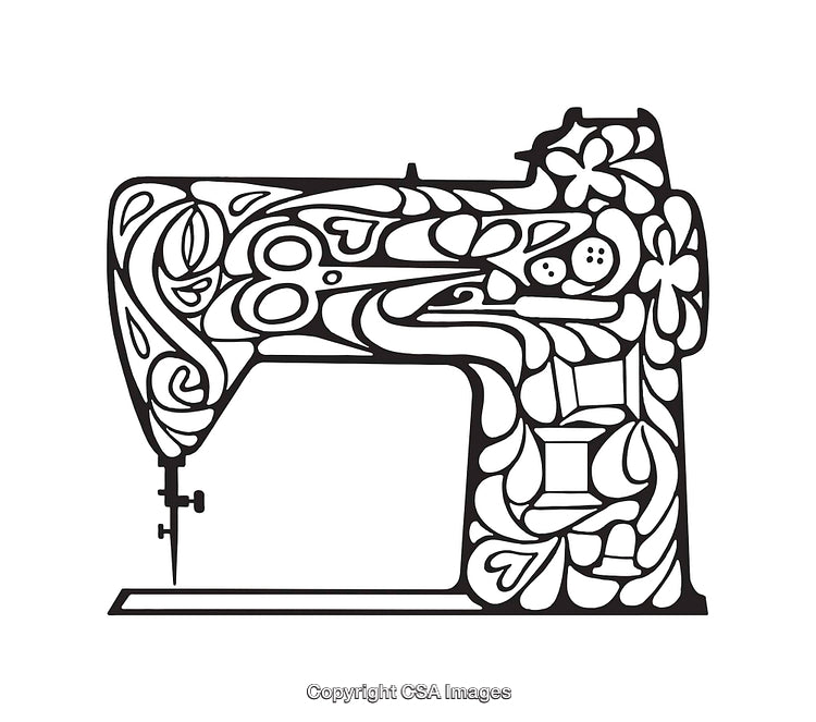 Decorative Line Art Sewing Machine Illustration With Intricate Designs